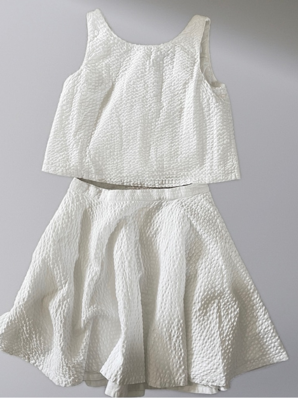 POLO RALPH LAUREN White Textured Two-Piece Crop Top Skirt Set Kids 14 Adult XS